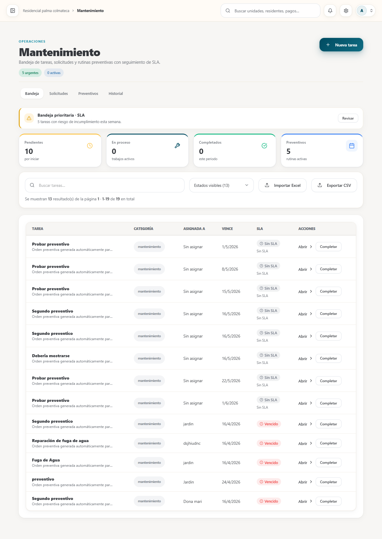 Colmena — Control de mantenimiento preventivo